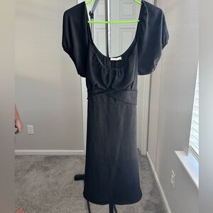 Altar'd State Black Cocktail Dress with Scoop Neck and Puff Cap Sleeves